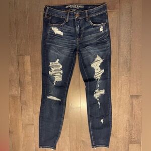 AE dark wash distressed denim studded pockets jeggings